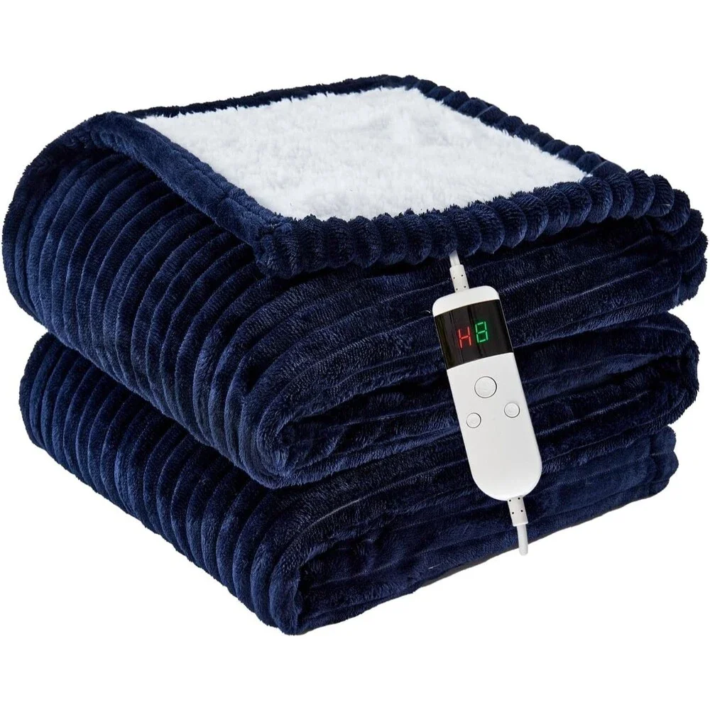 Heated Electric Throw Blanket 50x60in Blue Soft Flannel Machine Washable Heating